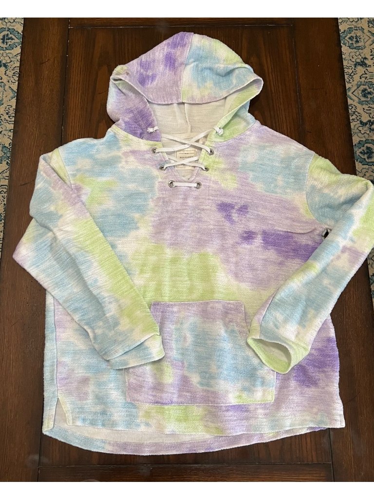 Southern Spirit Tie-Dye Lace-Up Hooded Lightweight Sweatshirt M Cotton Blend